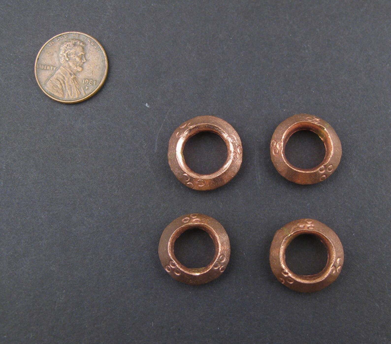 thumbnail image 2 of Copper Ethiopian Wollo Rings Beads – 9mm Large Hole, Set Of 5 – Handmade 2 of 4