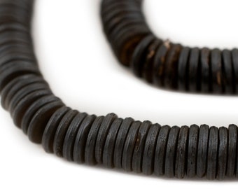 Knapppärlor i ben, mörkbruna 14 mm, 25 tums sträng, hantverksmässiga smyckestillbehör från Nepal