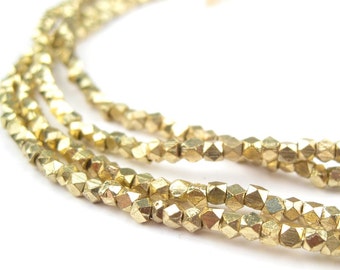 240 Tiny Diamond Cut Faceted Gold Color Beads 2mm - African Brass Beads - Jewelry Making Supplies - Made in ** (FCT-USU-BRS-315)