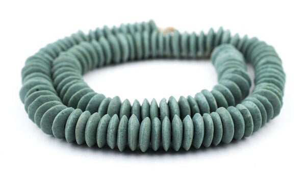 140 Stone Green Ashanti Glass Saucer Beads: Green Ashanti Beads Ashanti Glass Beads 14mm Glass Beads Ghanaian Glass Beads (SND-SCR-GRN-126)