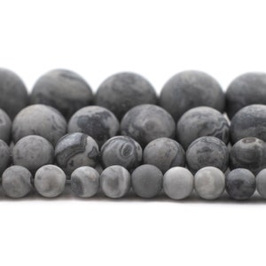 Matte Picasso Jasper Beads: Round Grey Frosted Gemstone Beads Wholesale 4mm 6mm 8mm 10mm Limestone Marble Genuine Natural Stone, Fast S&H!
