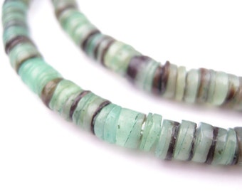 450 Fern Green Natural Shell Heishi Beads: 6mm Rustic Ethnic Handmade Boho Spacer Small Genuine Organic (PAC-HSH-GRN-138)