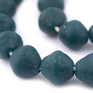 52 blågrön antik stil Bicone Java glaspärlor 15 mm: Matta glaspärlor Indonesiska pärlor Texturerade glaspärlor Etsade glaspärlor