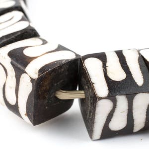 Black Cubed Bullseye: Hand Carved Bone Beads, 8x7mm, 27 pieces
