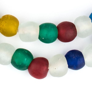 45 Multicolor Recycled Glass Beads 14mm - African Glass Beads - Jewelry Making Supplies - Made in Ghana ** (RCY-RND-MIX-560)