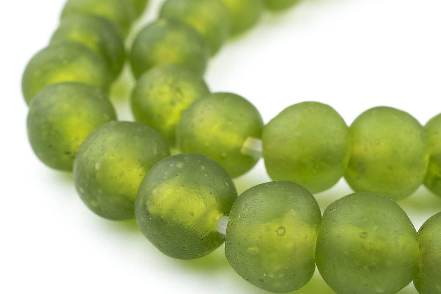 46 Lime Green Recycled Glass Beads: Cultured Sea West African Tribal Ghanaian Round 14mm Rustic Ethnic Handmade Boho (RCY-RND-GRN-1053)