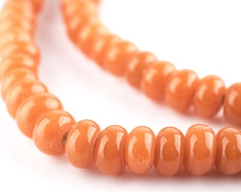 140 Orange Java Glass Donut Beads: Orange Donut Beads Java Seed Beads Glass Rondelle Beads Disk Shaped Beads Orange Glass Beads