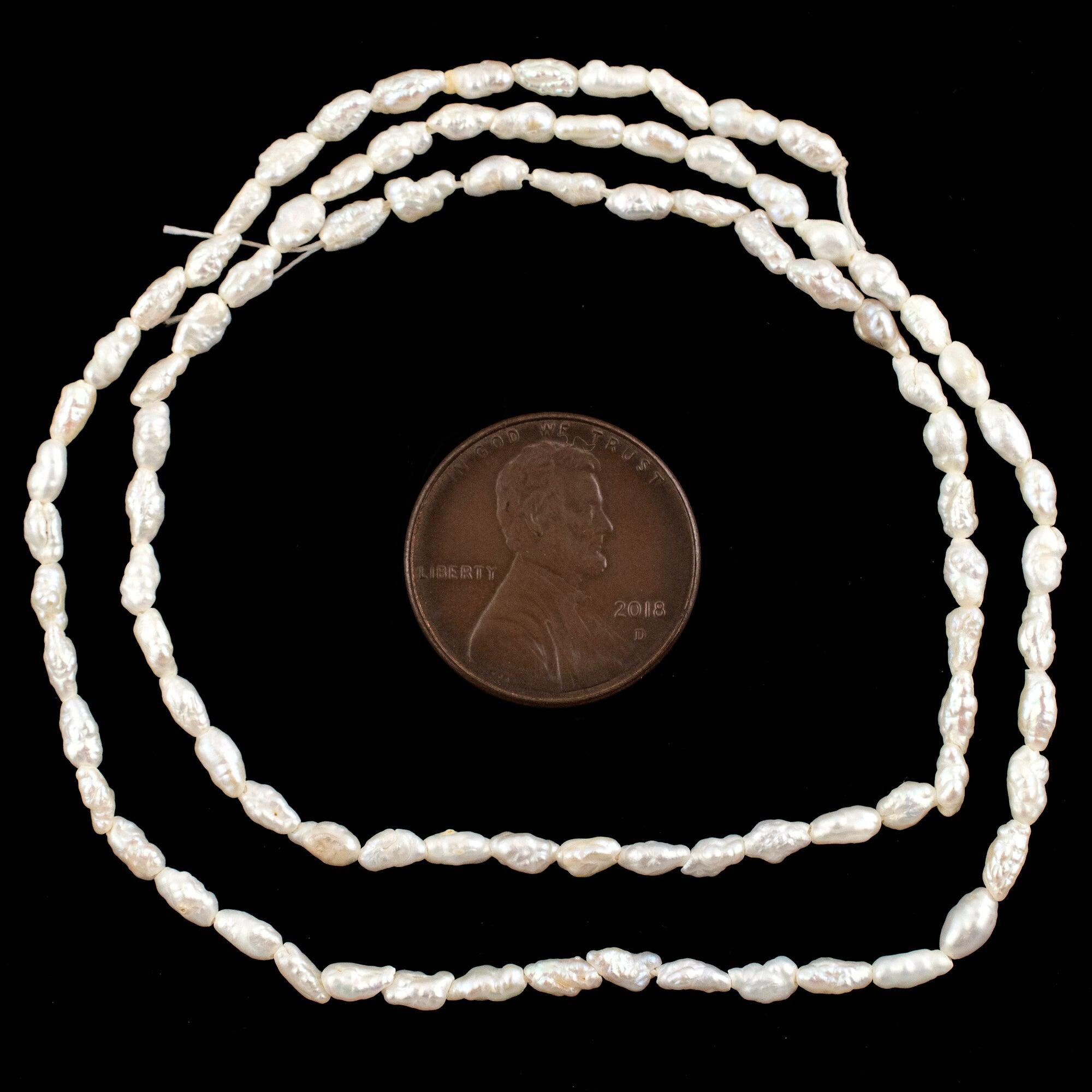Textured Vintage Japanese Rice Pearl Beads, Textured White 2-3mm, 16 ...
