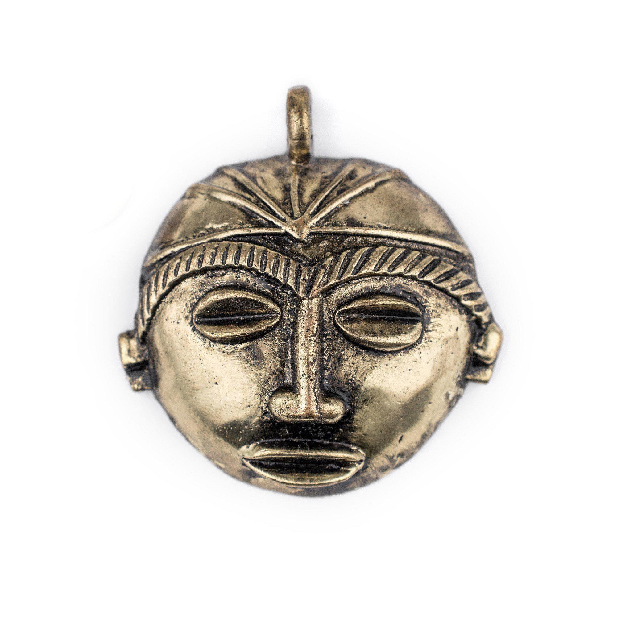 Round African Brass Mask Pendant 58x62mm: Ethnic Pendant Brass | Etsy