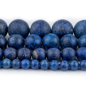 Cuentas de lapislázuli: piedra preciosa redonda mate al por mayor de 4 mm, 6 mm, 8 mm y 10 mm, piedra azul esmerilada natural genuina, curación completa para joyería DIY.