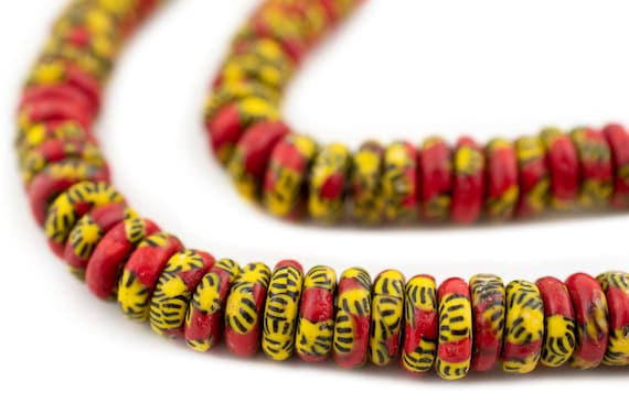120 Sun & Fire Fused Rondelle Recycled Glass Beads 11mm: Upcycled Materials West African Beads Glass Rondelle Beads Ghanaian Glass Beads