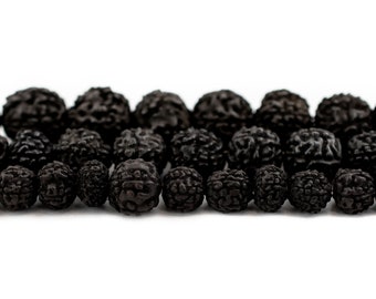 Black Rudraksha Mala Prayer Beads: 8mm 10mm 12mm 108 Natural Organic Round Seed Texture Wood Beads Meditation Yoga Jewelry Design Home Decor