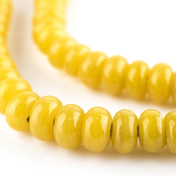 140 Yellow Java Glass Donut Beads: Yellow Donut Beads Java Seed Beads Matte Glass Beads Glass Rondelle Beads Disk Shaped Beads