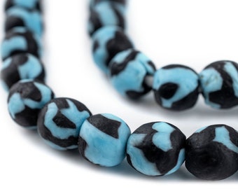 50 Black & Blue Fused Recycled Glass Beads 11mm: Eco-Friendly Beads Bottle Glass Beads Matte Glass Beads Large Ghanaian Beads African Beads