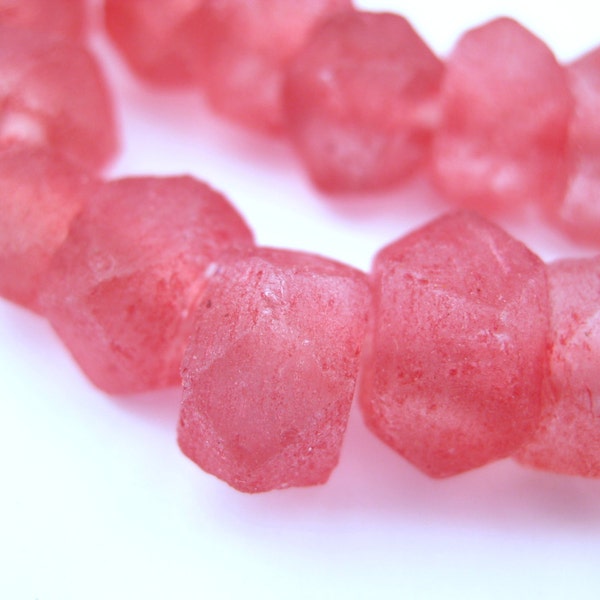 48 Recycled Java Glass Beads - Fuchsia Pink Sea Glass Beads - Indonesian Faceted Glass Beads - Jewelry Making Supplies (JVA-USU-RED-703)