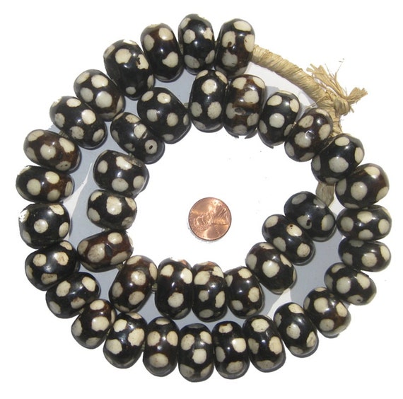 White Bone Beads - Full Strand of Fair Trade African Beads - The Bead Chest  (Large, White)