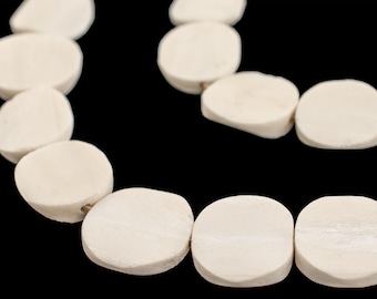 30 White Bone Beads Circular - African Bone Beads - Jewelry Making Supplies - Made in Kenya ** (BON-FLT-WHT-238)