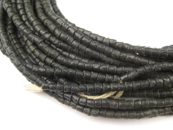 Midnight Black Sandcast Seed Beads 3mm Ghana African Cylinder Glass Handmade