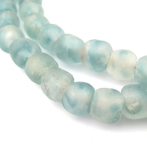 50 Recycled Bottle Glass Beads - 11mm Glass Beads - Round African Beads - Fair Trade - Sea Glass Strand - Ghana (RCY-RND-BLU-708)