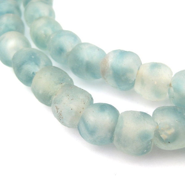 50 Recycled Bottle Glass Beads - 11mm Glass Beads - Round African Beads - Fair Trade - Sea Glass Necklace Jewelry - Ghana (RCY-RND-BLU-708)