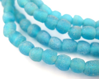 65 Sapphire Blue Recycled Glass Beads - Ghana Glass Beads - Bright Blue Beads - Ghana Krobo Beads - Fair Trade Beads (RCY-RND-BLU-723)
