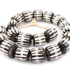 20 Chevron Design Batik Bone Beads Barrel: Dyed Bone Beads Reclaimed Cow Bone Natural Bone Beads Bone Cylinder Beads Black and White