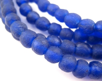 80 Cobalt Recycled Glass Beads - Ghana Recycled Glass - Blue Recycled Glass - Bottle Glass Beads - Small Glass Beads (RCY-RND-BLU-724)