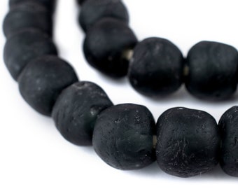 38 Charcoal Black Recycled Glass Beads 18mm: Eco-Friendly Beads Powder Glass Beads Matte Glass Beads Black glass Beads Ghanaian glass Beads