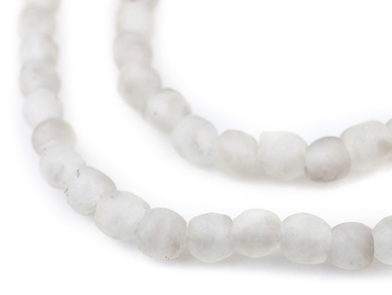 Grey Mist Recycled Glass Beads 11mm Ghana African Sea Glass Round Large Hole