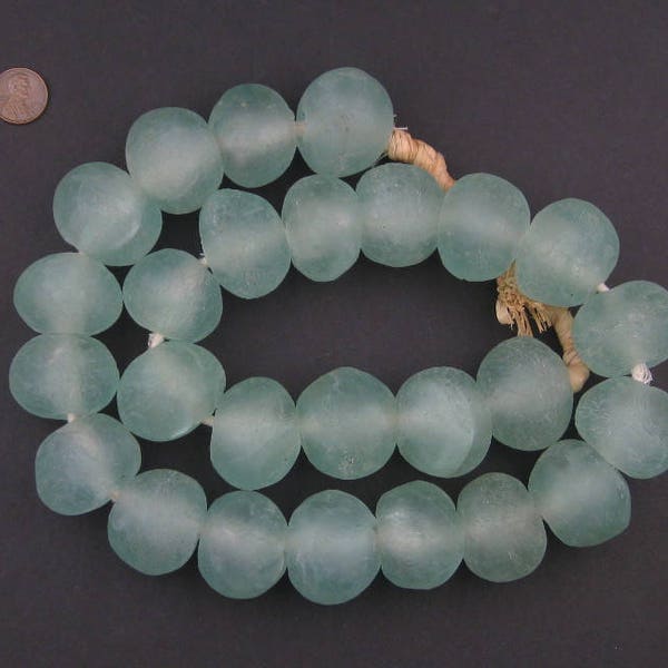 24 Super Jumbo Clear Aqua Recycled Glass Beads: Cultured Sea Glass Powder Glass Beads Boho Glass Beads Round Shaped Beads (RCY-RND-CLR-716)