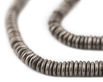 250 Smooth Silver Heishi Beads: Metal Spacer Beads Ethnic Metal Beads Boho Silver Beads Heishi Shaped Beads Handmade Beads (MET-HSH-SLV-571)