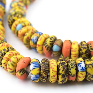 128 Kumasi Medley Fused Rondelle Recycled Glass Beads: Translucent West African Large Ghanaian Disk Rustic Ethnic Boho (RCY-DSK-MIX-1059)