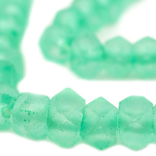 50 Fern Green Faceted Recycled Java Sea Glass Beads: Ethnic Glass Beads Faceted Shaped Beads 12mm Glass Beads Green Glass Beads