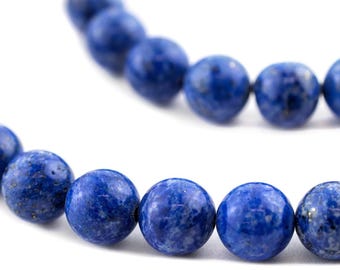 Mottled Round Lapis Lazuli Beads, Blue 10mm, 16 Inch Strand, High Quality Artisanal Jewelry Supplies