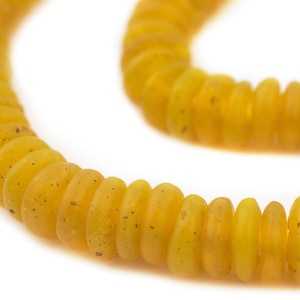 100 Recycled Glass Beads - Yellow African Beads - Ghana Disk Beads - Fair Trade - Wholesale - Made in Africa (RCY-RND-YLW-606)