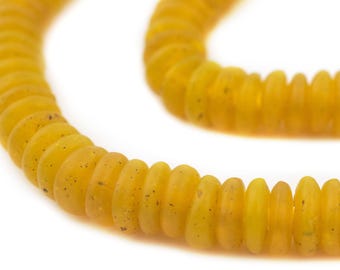 100 Recycled Glass Beads - Yellow African Beads - Ghana Disk Beads - Fair Trade - Wholesale - Made in Africa (RCY-RND-YLW-606)