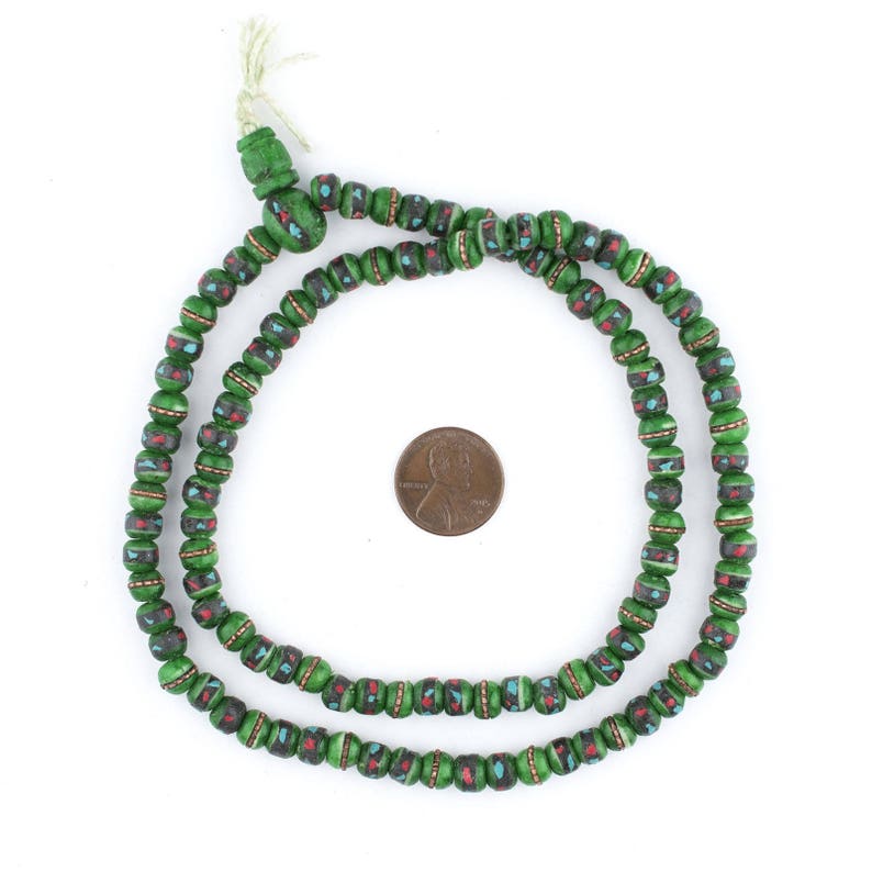 108 Green Inlaid Yak Bone Mala Beads Mala Necklace Yoga Meditation Small Nepal Beads Small Bone Beads 6mm Bone Beads BON-RND-GRN-437