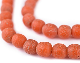 65 Papaya Orange Ancient Style Java Glass Beads 9mm: Matte Glass Beads Textured Glass Beads Etched Glass Beads Glass Round Beads