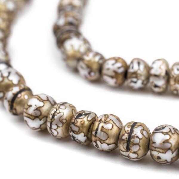 108 Etched Pearl Prayer Beads 7mm: Pearl Prayer Beads Nepal Pearl Beads Round Shaped Beads 8mm Shell Beads Silver Pearl Beads