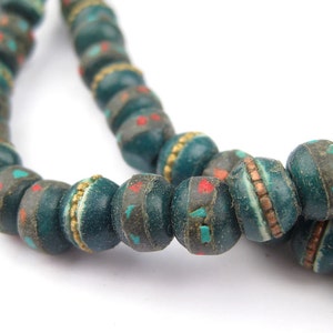 108 Green Inlaid Bone Prayer Beads - Green Inlaid Beads - Green Prayer Beads - Meditation Beads - 8mm Spacer Beads (BON-RND-GRN-315)