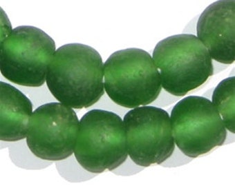 45 Recycled Glass Beads - Green African Beads - 14mm Round Beads - Fair Trade Necklace - Wholesale - Made in Africa (RCY-RND-GRN-509)