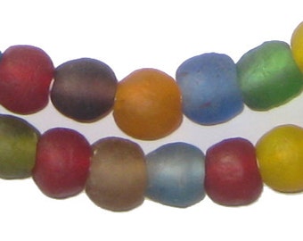 50 Recycled Glass Beads - Multicolor African Beads - 11mm Round Beads - Fair Trade - Made in Africa (RCY-RND-MIX-655)