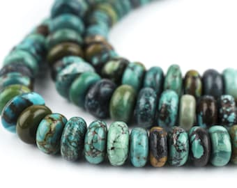 120 Graduated Rondelle Turquoise Beads: Turquoise Gemstone Genuine Turquoise Ethnic Stone Beads Green Stone Beads Stone Disk Beads
