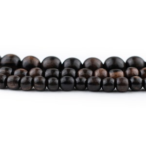 Round Ebony Beads: 4mm 6mm 8mm Natural Organic Black and Dark Brown Wooden Beads for Jewelry Making & Design, By the Strand, Ships from USA!