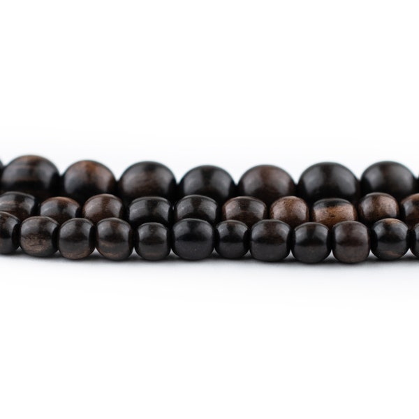 Round Ebony Beads: 4mm 6mm 8mm Natural Organic Black and Dark Brown Wooden Beads for Jewelry Making & Design, By the Strand, Ships from USA!