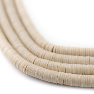 Cream Vinyl Phono Record Beads 4mm: African Waist Beads Vulcanite Beads Vinyl Spacer Beads Ghanaian Trade Beads Flat Circular Disks