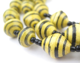 Bumblebee Paper Beads Necklace - Handmade Uganda Fair Trade - African Eco-Friendly Jewelry Made from Recycled Newspaper (PPR-BIC-YLW-134)