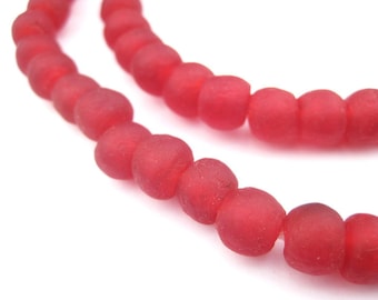 65 Red Recycled Glass Beads 9mm - African Glass Beads - Jewelry Making Supplies - Made in Ghana ** (RCY-RND-RED-705)