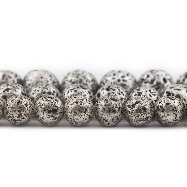 Antiqued Silver Electroplated Lava Beads: Volcanic Stone Beads 6mm 8mm 10mm 12mm, Wholesale Rock Metallic Gemstone Beads, Ships from USA!