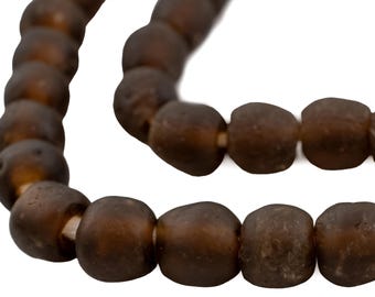 45 Recycled Glass Beads 14mm - Ghana Recycled Beads - Round African Beads - African Krobo Beads - Eco Friendly Beads (RCY-RND-BRN-501)